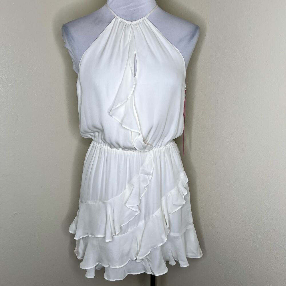 Parker White Ruffle Halter Mini Dress